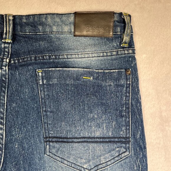 South Pole Jeans Mens 34x32 Blue Denim Dark Acid Wash Skinny Moto Biker Hip Hop - Picture 4 of 11